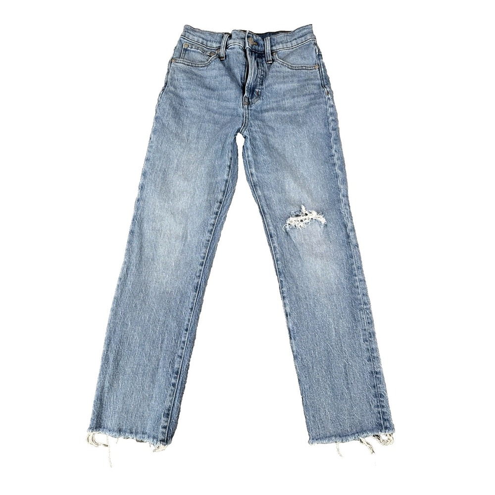Madewell Women's Jeans The Perfect Vintage Crop Blue Distressed Fringe Size 25